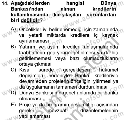 Dış Ticaretle İlgili Kurumlar ve Kuruluşlar Dersi 2014 - 2015 Yılı (Final) Dönem Sonu Sınav Soruları 14. Soru