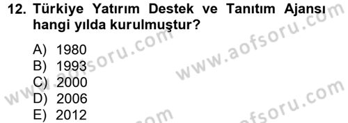 Dış Ticaretle İlgili Kurumlar ve Kuruluşlar Dersi 2014 - 2015 Yılı Tek Ders Sınav Soruları 12. Soru