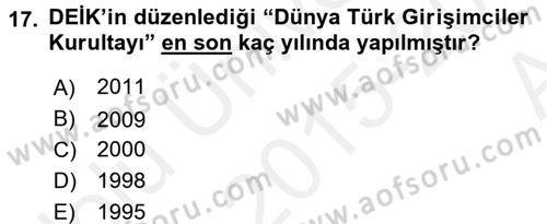 Dış Ticaretle İlgili Kurumlar ve Kuruluşlar Dersi 2015 - 2016 Yılı (Vize) Ara Sınav Soruları 17. Soru