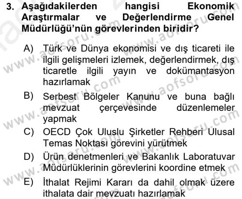 Dış Ticaretle İlgili Kurumlar ve Kuruluşlar Dersi 2015 - 2016 Yılı (Vize) Ara Sınav Soruları 3. Soru