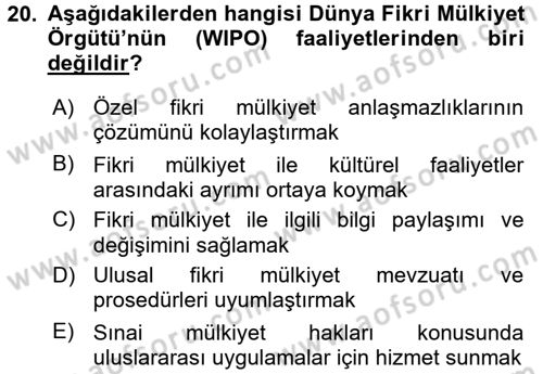 Dış Ticaretle İlgili Kurumlar ve Kuruluşlar Dersi 2015 - 2016 Yılı (Final) Dönem Sonu Sınav Soruları 20. Soru