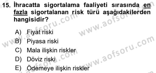 Dış Ticaretle İlgili Kurumlar ve Kuruluşlar Dersi 2015 - 2016 Yılı Tek Ders Sınav Soruları 15. Soru
