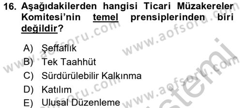 Dış Ticaretle İlgili Kurumlar ve Kuruluşlar Dersi 2016 - 2017 Yılı 3 Ders Sınav Soruları 16. Soru
