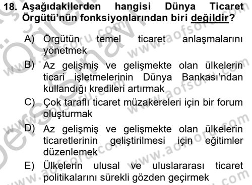 Dış Ticaretle İlgili Kurumlar ve Kuruluşlar Dersi 2016 - 2017 Yılı 3 Ders Sınav Soruları 18. Soru