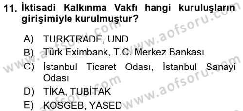 Dış Ticaretle İlgili Kurumlar ve Kuruluşlar Dersi 2016 - 2017 Yılı (Final) Dönem Sonu Sınav Soruları 11. Soru