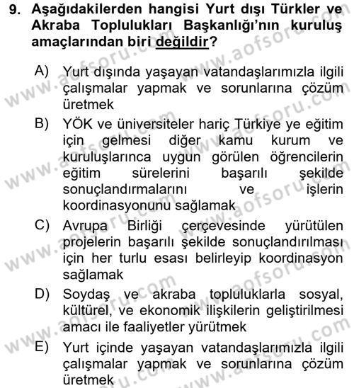 Dış Ticaretle İlgili Kurumlar ve Kuruluşlar Dersi 2016 - 2017 Yılı (Final) Dönem Sonu Sınav Soruları 9. Soru