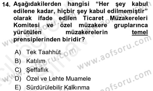 Dış Ticaretle İlgili Kurumlar ve Kuruluşlar Dersi 2017 - 2018 Yılı 3 Ders Sınav Soruları 14. Soru