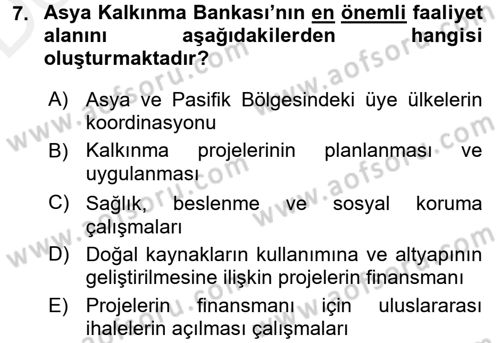 Dış Ticaretle İlgili Kurumlar ve Kuruluşlar Dersi 2017 - 2018 Yılı 3 Ders Sınav Soruları 7. Soru