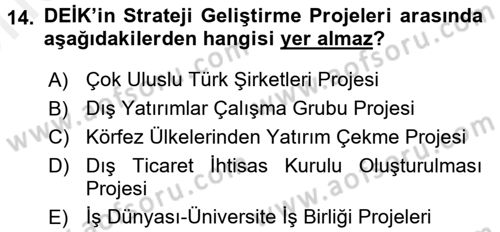 Dış Ticaretle İlgili Kurumlar ve Kuruluşlar Dersi 2017 - 2018 Yılı (Vize) Ara Sınav Soruları 14. Soru