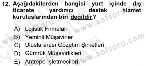 Dış Ticaretle İlgili Kurumlar ve Kuruluşlar Dersi 2017 - 2018 Yılı (Final) Dönem Sonu Sınav Soruları 12. Soru
