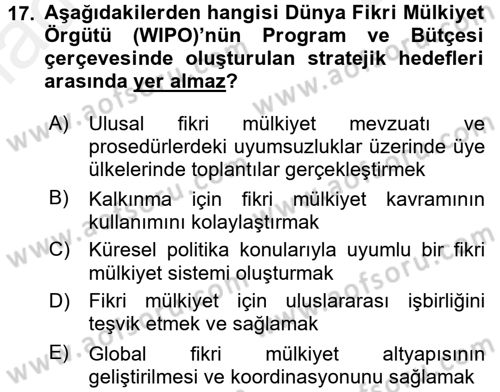 Dış Ticaretle İlgili Kurumlar ve Kuruluşlar Dersi 2017 - 2018 Yılı (Final) Dönem Sonu Sınav Soruları 17. Soru