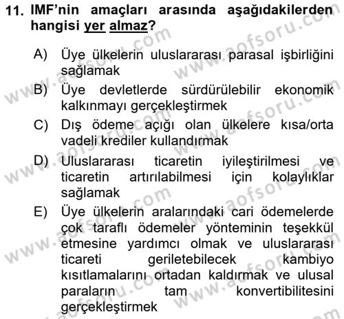 Dış Ticaretle İlgili Kurumlar ve Kuruluşlar Dersi 2018 - 2019 Yılı 3 Ders Sınav Soruları 11. Soru