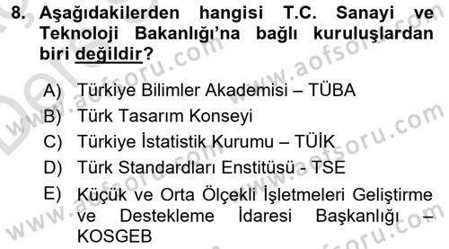 Dış Ticaretle İlgili Kurumlar ve Kuruluşlar Dersi 2018 - 2019 Yılı 3 Ders Sınav Soruları 8. Soru