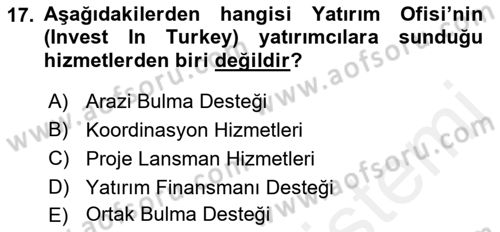 Dış Ticaretle İlgili Kurumlar ve Kuruluşlar Dersi 2018 - 2019 Yılı (Vize) Ara Sınav Soruları 17. Soru
