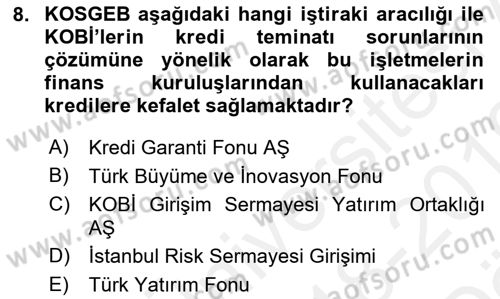 Dış Ticaretle İlgili Kurumlar ve Kuruluşlar Dersi 2018 - 2019 Yılı (Vize) Ara Sınav Soruları 8. Soru