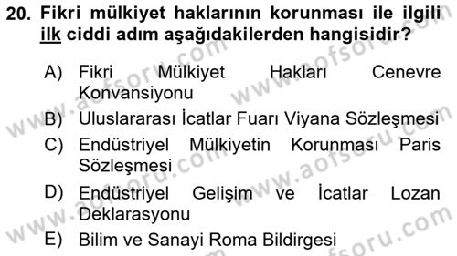 Dış Ticaretle İlgili Kurumlar ve Kuruluşlar Dersi 2018 - 2019 Yılı (Final) Dönem Sonu Sınav Soruları 20. Soru
