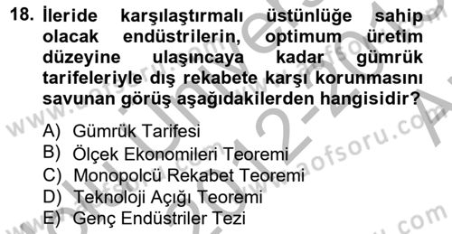 Uluslararası Ticaret Dersi 2012 - 2013 Yılı (Vize) Ara Sınav Soruları 18. Soru