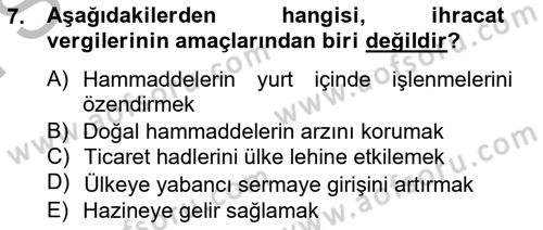 Uluslararası Ticaret Dersi 2012 - 2013 Yılı (Final) Dönem Sonu Sınavı 7. Soru