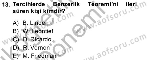 Uluslararası Ticaret Dersi 2013 - 2014 Yılı (Vize) Ara Sınav Soruları 13. Soru