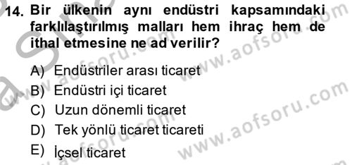 Uluslararası Ticaret Dersi 2013 - 2014 Yılı (Vize) Ara Sınav Soruları 14. Soru