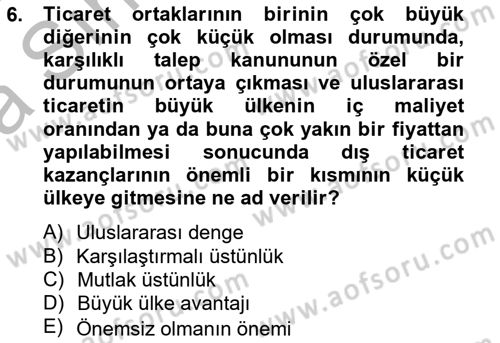 Uluslararası Ticaret Dersi 2013 - 2014 Yılı (Vize) Ara Sınav Soruları 6. Soru