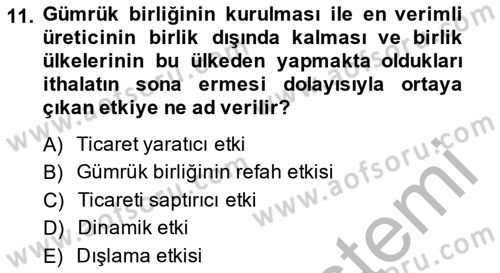 Uluslararası Ticaret Dersi 2013 - 2014 Yılı (Final) Dönem Sonu Sınav Soruları 11. Soru