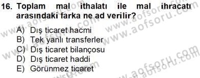 Uluslararası Ticaret Dersi 2013 - 2014 Yılı Tek Ders Sınav Soruları 16. Soru