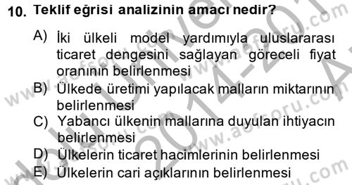Uluslararası Ticaret Dersi 2014 - 2015 Yılı (Vize) Ara Sınav Soruları 10. Soru