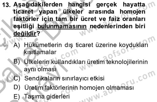 Uluslararası Ticaret Dersi 2014 - 2015 Yılı (Vize) Ara Sınav Soruları 13. Soru
