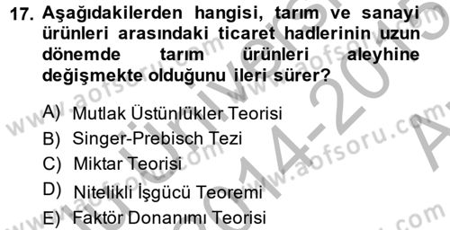 Uluslararası Ticaret Dersi 2014 - 2015 Yılı (Vize) Ara Sınav Soruları 17. Soru