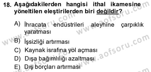Uluslararası Ticaret Dersi 2014 - 2015 Yılı (Vize) Ara Sınav Soruları 18. Soru