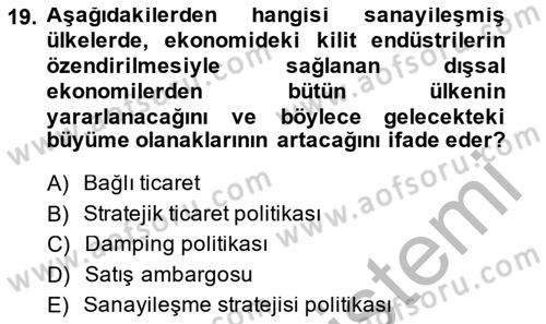 Uluslararası Ticaret Dersi 2014 - 2015 Yılı (Vize) Ara Sınav Soruları 19. Soru