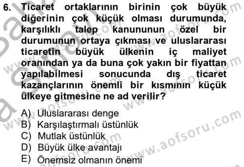 Uluslararası Ticaret Dersi 2014 - 2015 Yılı (Vize) Ara Sınav Soruları 6. Soru