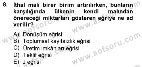 Uluslararası Ticaret Dersi 2014 - 2015 Yılı (Vize) Ara Sınav Soruları 8. Soru