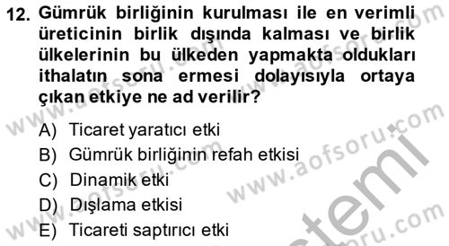 Uluslararası Ticaret Dersi 2014 - 2015 Yılı (Final) Dönem Sonu Sınav Soruları 12. Soru