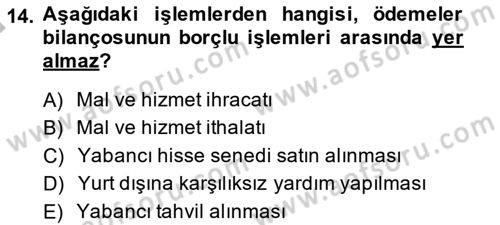 Uluslararası Ticaret Dersi 2014 - 2015 Yılı (Final) Dönem Sonu Sınav Soruları 14. Soru