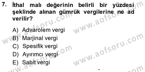 Uluslararası Ticaret Dersi 2014 - 2015 Yılı (Final) Dönem Sonu Sınav Soruları 7. Soru