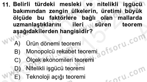 Uluslararası Ticaret Dersi 2015 - 2016 Yılı (Vize) Ara Sınavı 11. Soru