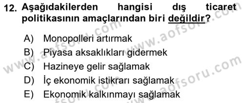 Uluslararası Ticaret Dersi 2015 - 2016 Yılı (Vize) Ara Sınavı 12. Soru