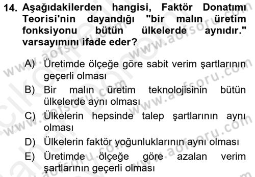 Uluslararası Ticaret Dersi 2015 - 2016 Yılı (Vize) Ara Sınavı 14. Soru