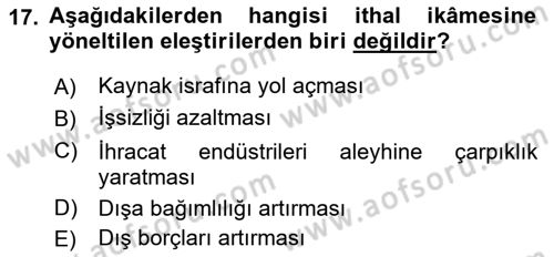 Uluslararası Ticaret Dersi 2015 - 2016 Yılı (Vize) Ara Sınavı 17. Soru