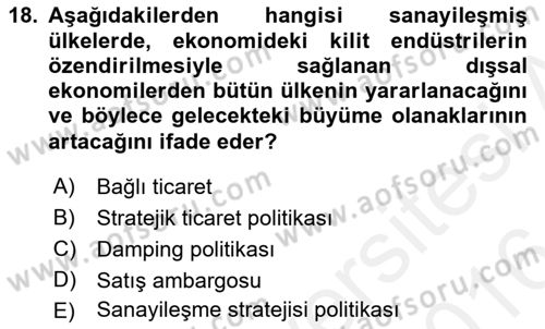 Uluslararası Ticaret Dersi 2015 - 2016 Yılı (Vize) Ara Sınavı 18. Soru