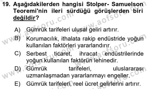 Uluslararası Ticaret Dersi 2015 - 2016 Yılı (Vize) Ara Sınavı 19. Soru