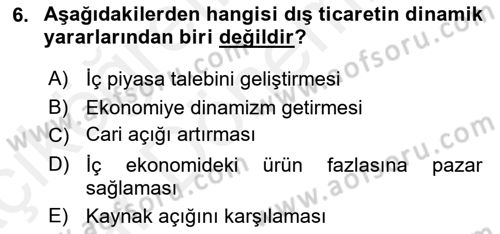 Uluslararası Ticaret Dersi 2015 - 2016 Yılı (Vize) Ara Sınavı 6. Soru