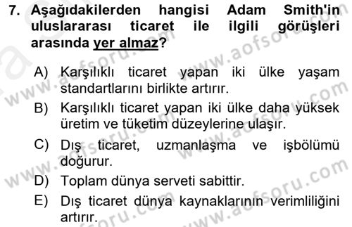 Uluslararası Ticaret Dersi 2015 - 2016 Yılı (Vize) Ara Sınavı 7. Soru