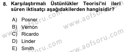 Uluslararası Ticaret Dersi 2015 - 2016 Yılı (Vize) Ara Sınavı 8. Soru