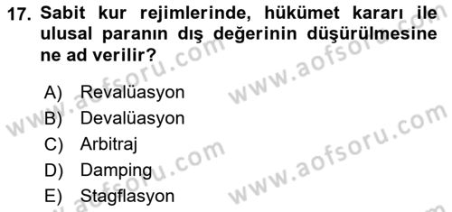 Uluslararası Ticaret Dersi 2015 - 2016 Yılı (Final) Dönem Sonu Sınav Soruları 17. Soru