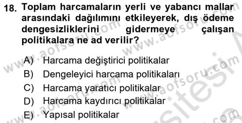 Uluslararası Ticaret Dersi 2015 - 2016 Yılı (Final) Dönem Sonu Sınav Soruları 18. Soru