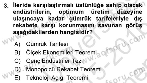 Uluslararası Ticaret Dersi 2015 - 2016 Yılı (Final) Dönem Sonu Sınav Soruları 3. Soru
