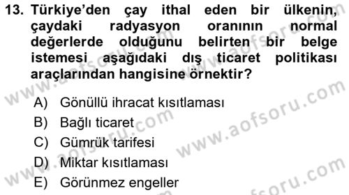 Uluslararası Ticaret Dersi 2016 - 2017 Yılı (Vize) Ara Sınav Soruları 13. Soru